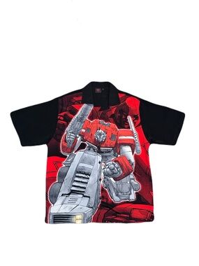 Vintage 2002 Hasbro Transformers Shirt Mens Large Red Optimus Prime Button Up
